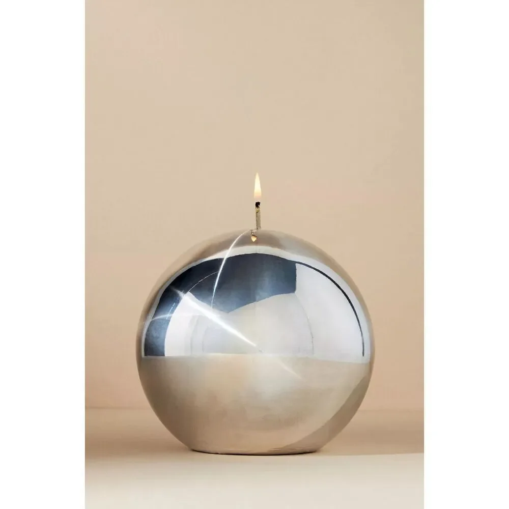 Anthropologie Metallic Sphere Candle Silver Extra Large NEW